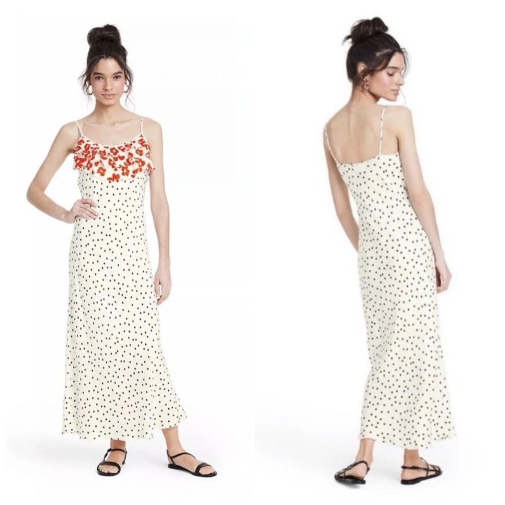 Rixo for Target polka dot sleeveless ruffle maxi slip dress
